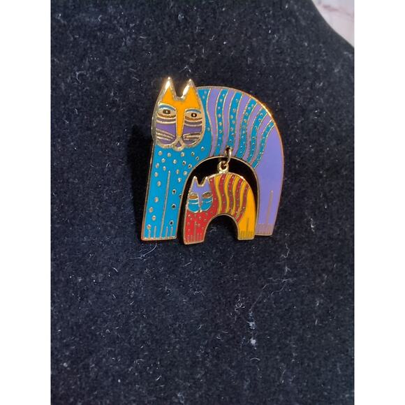 Laurel Burch Mr. Jio’s Cat Vintage Cloisonné Enamel Cat Brooch Mom Kitten Signed - Picture 2 of 6